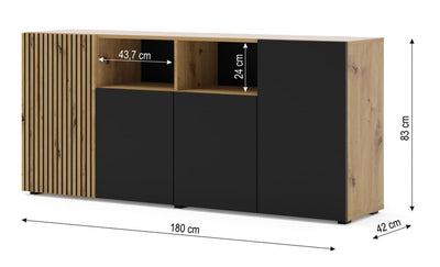 Auris Sideboard Cabinet 180cm [Oak] - Dimensions Image