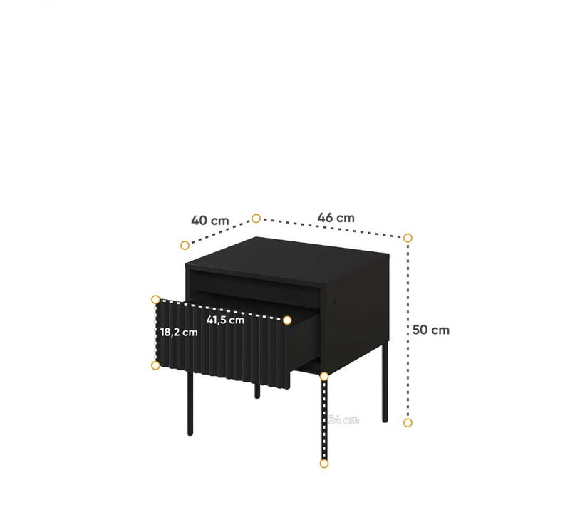 Trend TR-10 Bedside Cabinet 46cm [Black Matt] - Product Dimensions