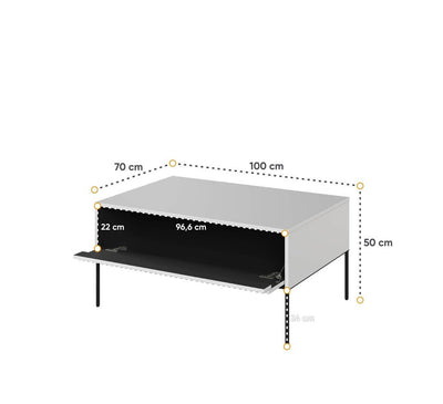 Trend TR-09 Coffee Table 100cm [White Matt] - Product Dimensions