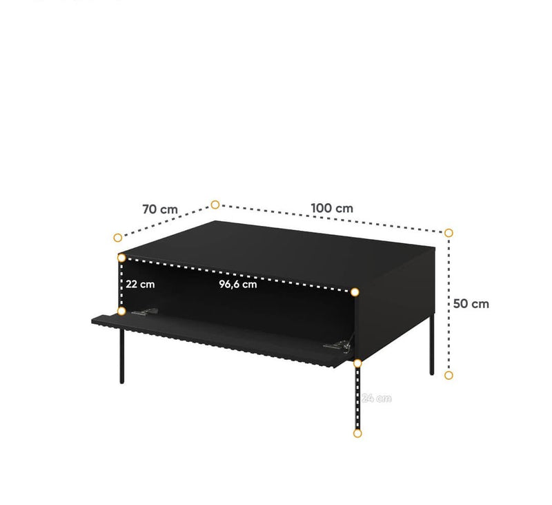 Trend TR-09 Coffee Table 100cm [Black Matt] - Product Dimensions