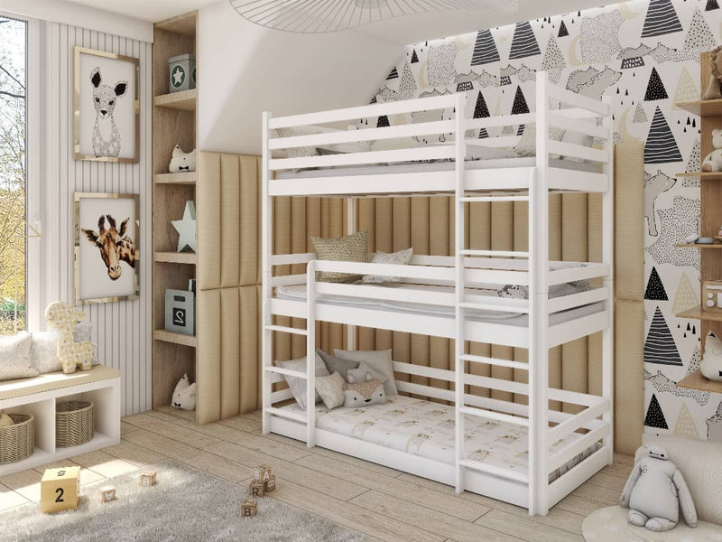 Wooden Triple Bunk Bed Ted [White] - Product Arrangement 