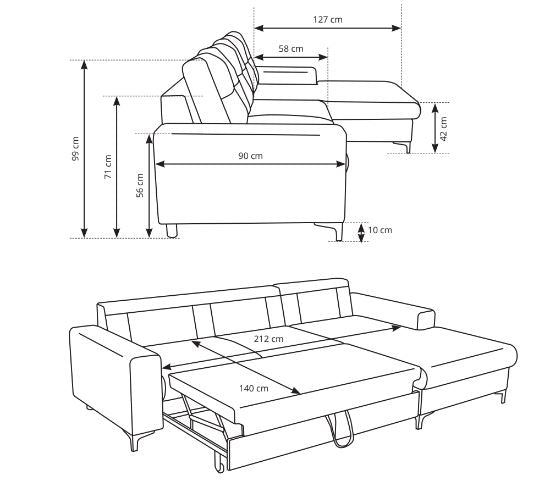 Corner Sofa Bed Avra - Dimensions Image