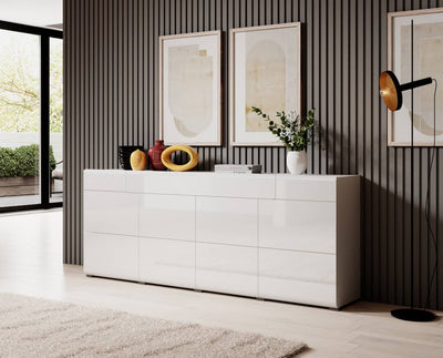 Toledo 25 Sideboard Cabinet 208cm [Front White Gloss with White Matt Carcass] - Lifestyle Image