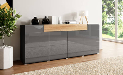 Toledo 25 Sideboard Cabinet 208cm [Front Grey Gloss & San Remo Oak with Grey Matt Carcass] - Lifestyle Image 