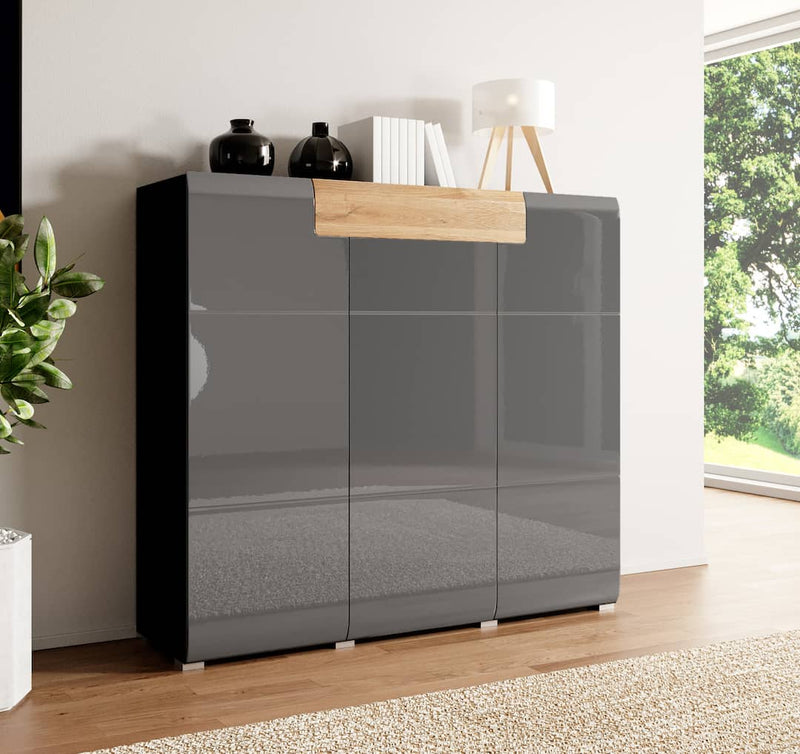 Toledo 76 Sideboard Cabinet 147cm [Front Grey Gloss & San Remo Oak with Grey Matt Carcass] - Lifestyle Image 