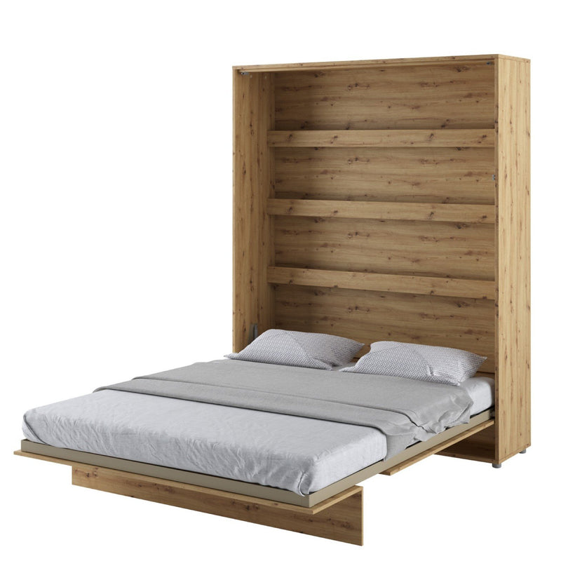 BC-12 Vertical Wall Bed Concept 160cm With Storage Cabinets and LED [Oak] - White Background 2