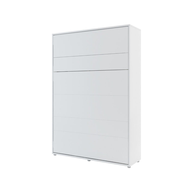 BC-01 Vertical Wall Bed Concept 140cm With Storage Cabinets and LED [White Matt] - White Background