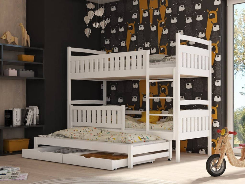Blanka Bunk Bed with Trundle and Storage [White Matt] - Product Arrangement 
