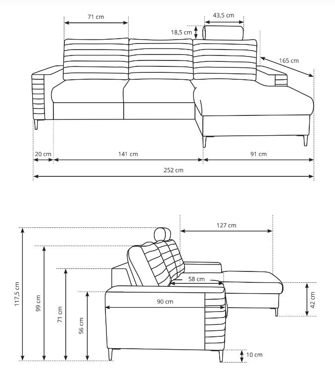 Corner Sofa Bed Collin - Dimensions Image