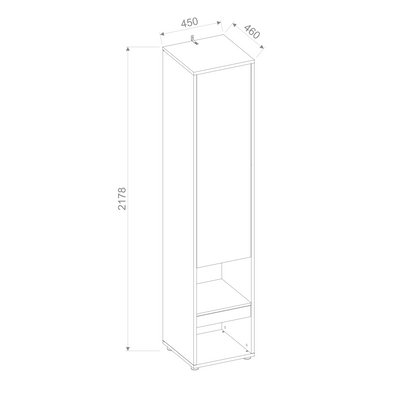 BC-07 Tall Storage Cabinet for Vertical Wall Bed Concept [White Matt] - Dimensions Image