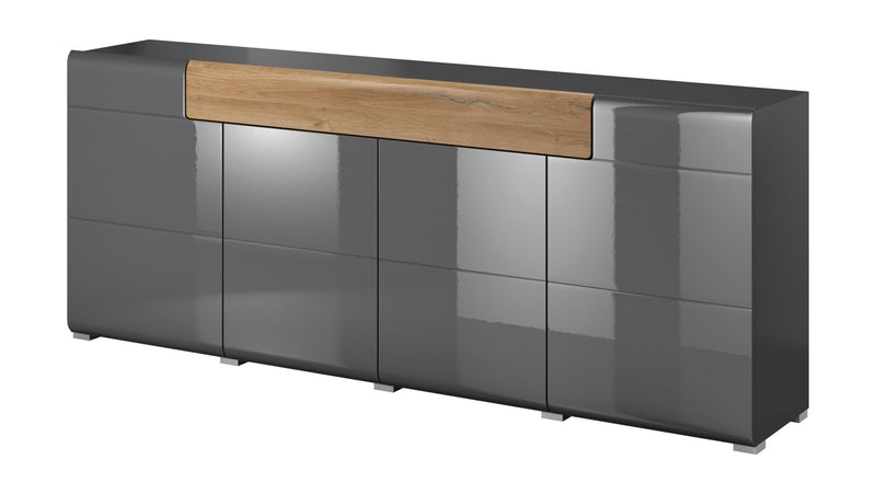 Toledo 25 Sideboard Cabinet 208cm [Front Grey Gloss & San Remo Oak with Grey Matt Carcass] - White Background