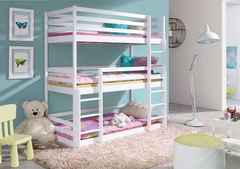 Wooden Triple Bunk Bed Ted [White] - Product Arrangement 