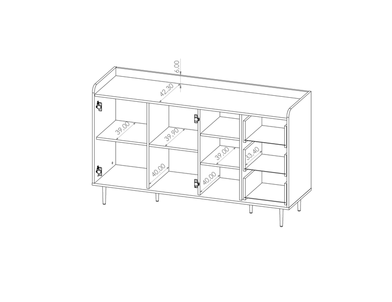 Vasina 01 Sideboard Cabinet 150cm [Oak] - Product Dimensions