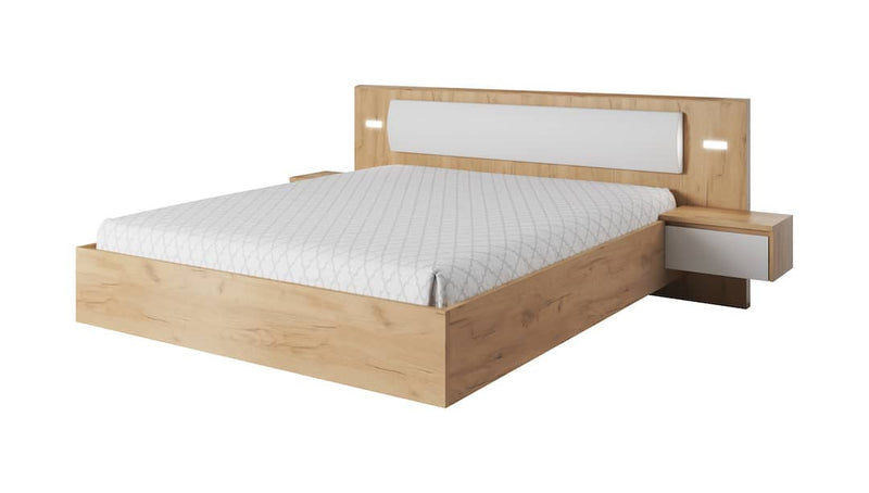 Xelo Bed Frame With Bedside Cabinets [EU King] [Oak] - White Background