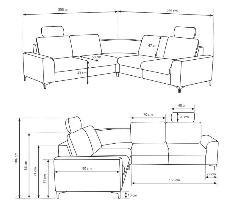 Corner Sofa Bed Aspen - Dimensions Image