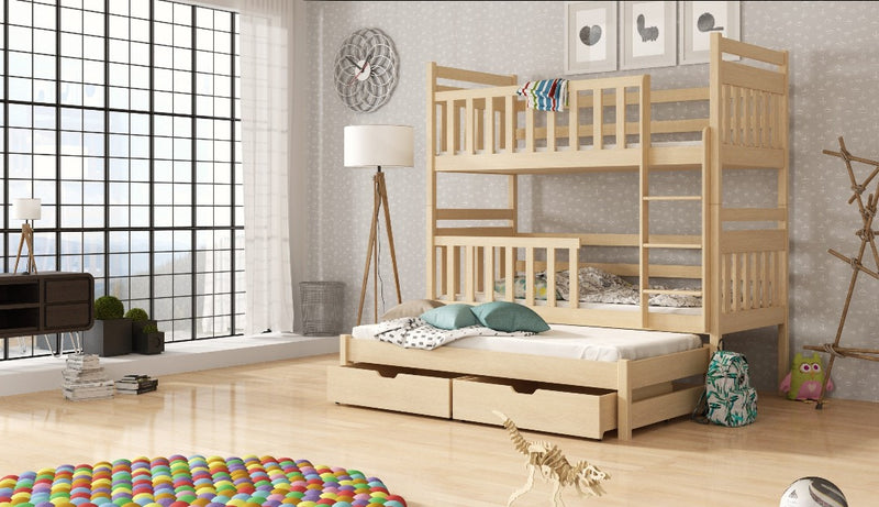 Klara Bunk Bed with Trundle and Storage [Pine] - Product Arrangement 