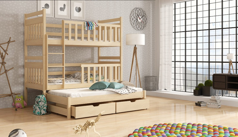 Klara Bunk Bed with Trundle and Storage [Pine] - Product Arrangement 