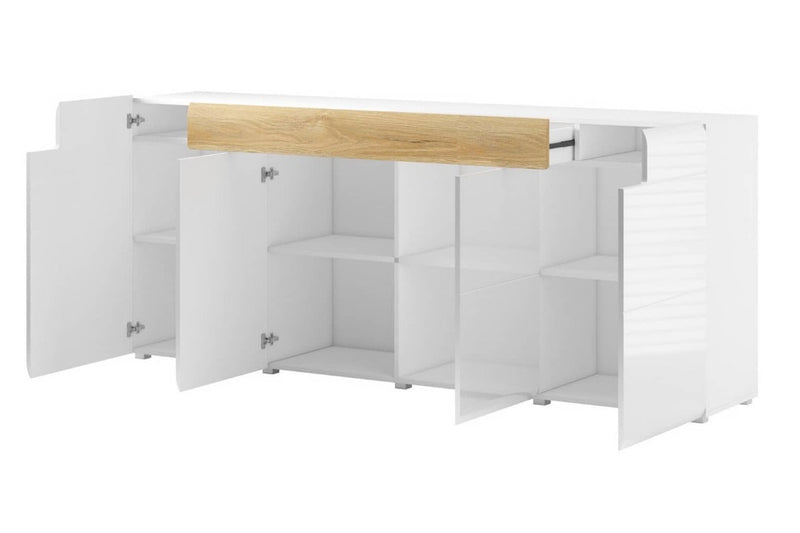 Toledo 25 Sideboard Cabinet 208cm [Front White Gloss & San Remo Oak with White Matt Carcass] - Interior Layout