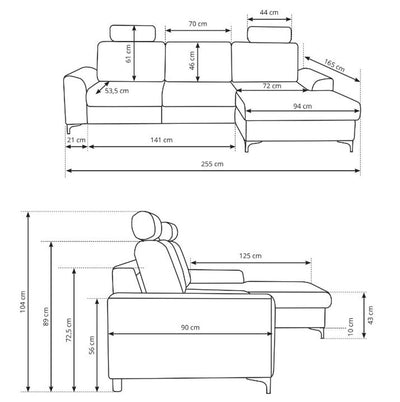 Corner Sofa Bed Selen - Dimensions Image