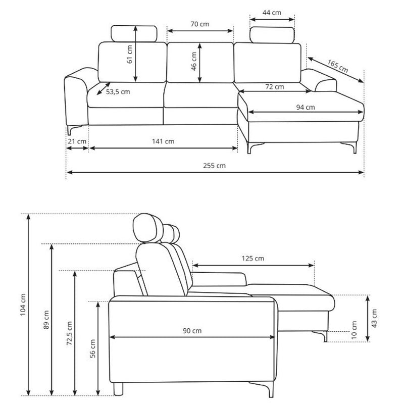 Corner Sofa Bed Selen - Dimensions Image