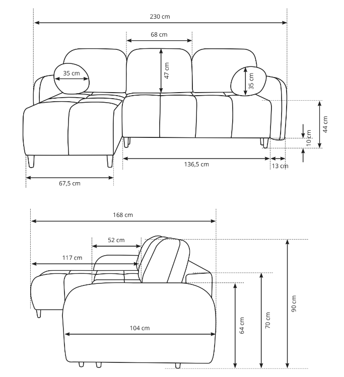 Corner Sofa Bed Cloud - Dimensions Image