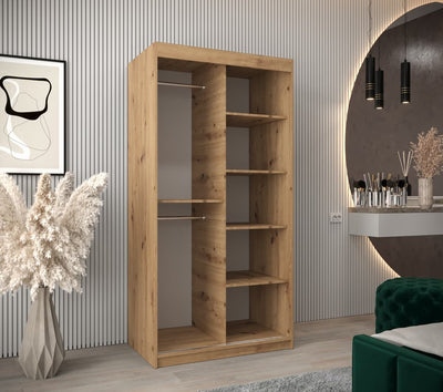 Tokyo I Sliding Door Wardrobe 100cm [Oak Artisan] - Interior Layout