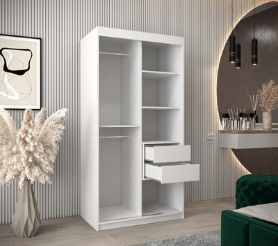 Tokyo I Sliding Door Wardrobe 100cm [White] - Optional Drawers [Purchased Separately]