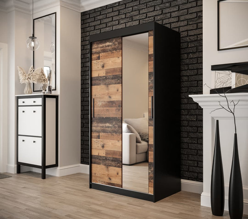 Tilburg II Sliding Door Wardrobe 100cm [Dark Oak & Black] - Lifestyle Image 