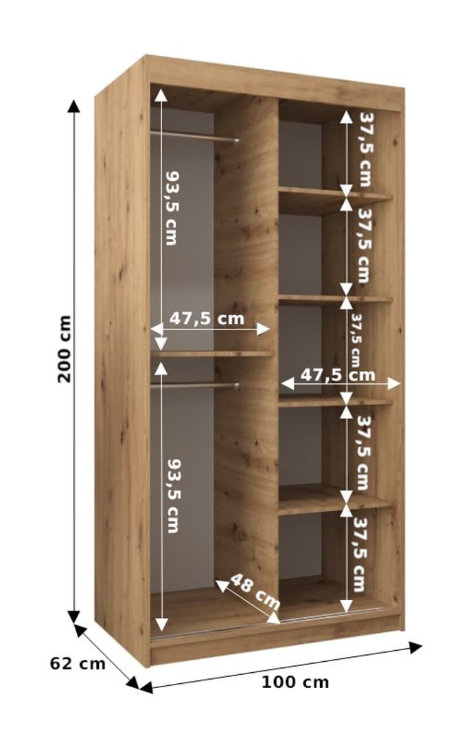 Pole Sliding Door Wardrobe 100cm