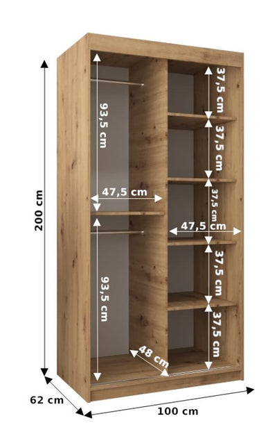 Tokyo I Sliding Door Wardrobe 100cm - Product Dimensions