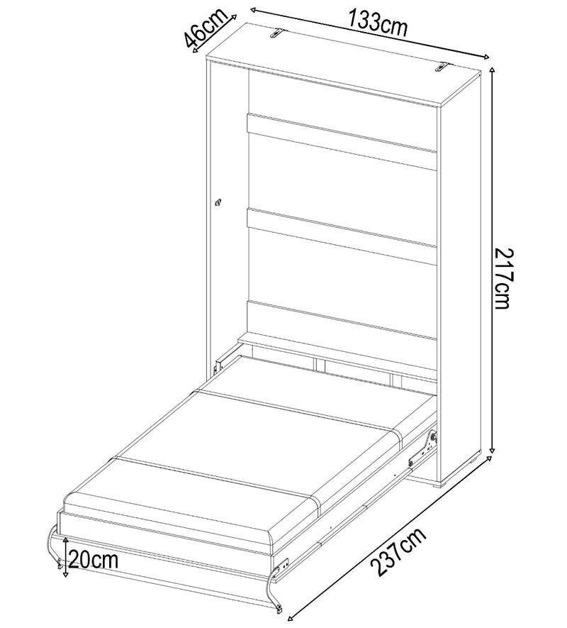 CP-02 Vertical Wall Bed Concept 120cm - Product Dimensions