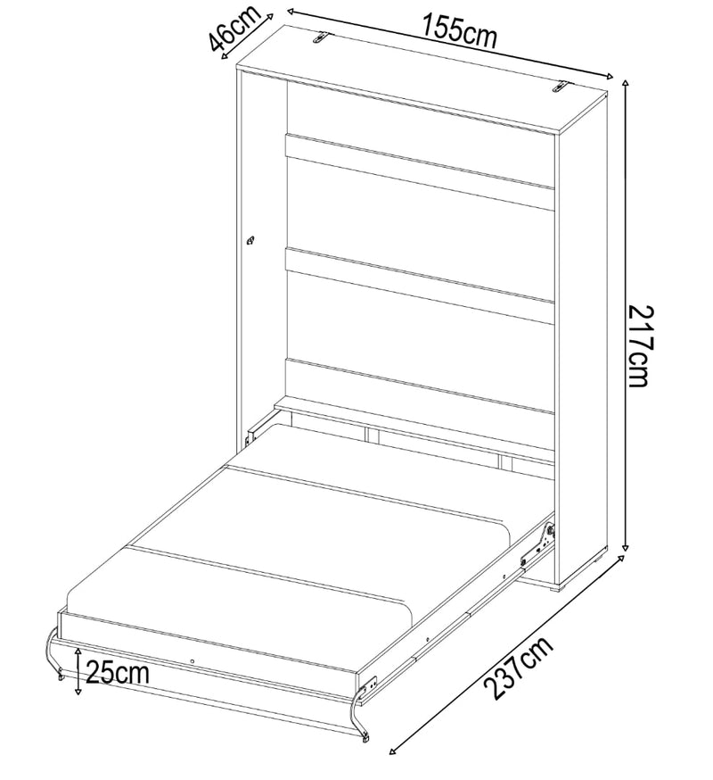CP-01 Vertical Wall Bed Concept 140cm - Product Dimensions