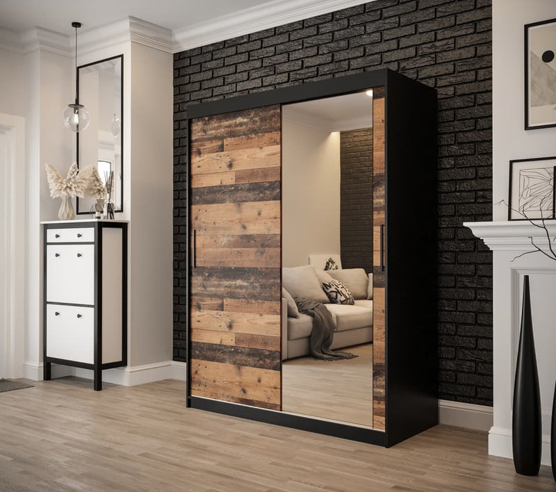 Tilburg II Sliding Door Wardrobe 150cm [Dark Oak & Black] - Lifestyle Image 