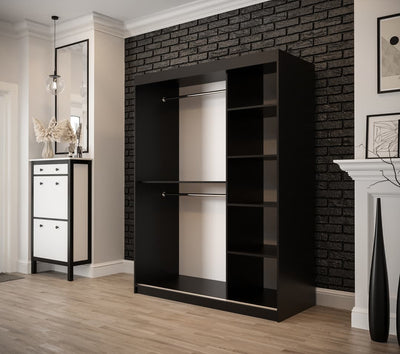 Tilburg II Sliding Door Wardrobe 150cm [Dark Oak & Black] - Interior Layout