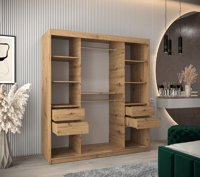 Tokyo III Sliding Door Wardrobe 180cm [Oak Artisan] - Optional Drawers [Purchased Separately]