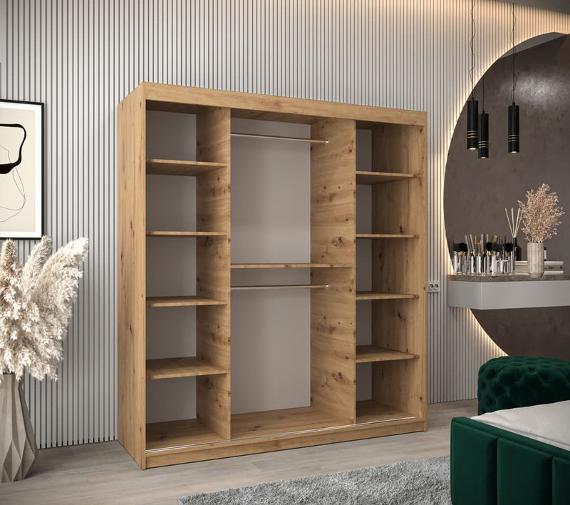 Tokyo III Sliding Door Wardrobe 180cm [Oak Artisan] - Interior Layout