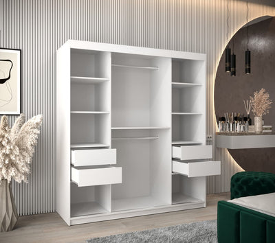 Torino Sliding Door Wardrobe 180cm [White] - Optional Drawers [Purchased Separately]