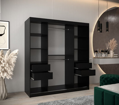 Tokyo III Sliding Door Wardrobe 180cm [Black] - Optional Drawers [Purchased Separately]