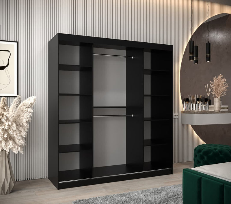 Tokyo III Sliding Door Wardrobe 180cm [Black] - Interior Layout