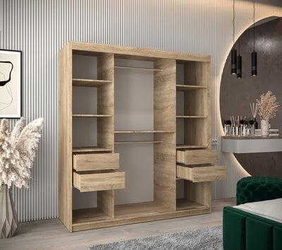 Tokyo III Sliding Door Wardrobe 180cm [Oak Sonoma] - Optional Drawers [Purchased Separately]