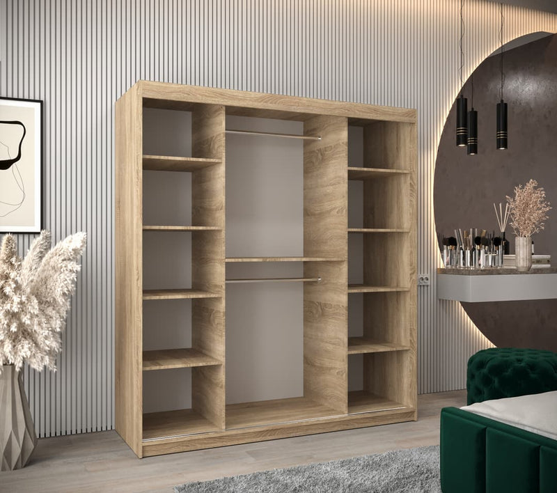 Torino Sliding Door Wardrobe 180cm [Oak Sonoma] - Interior Layout