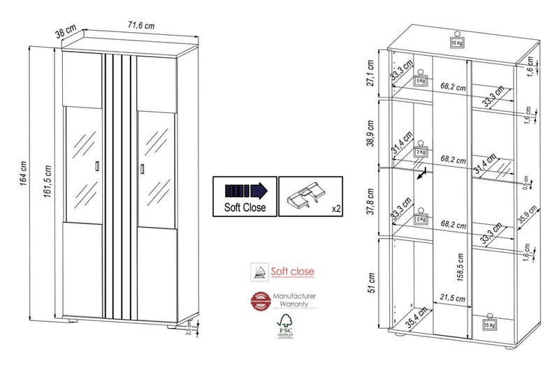 Solea 32 Tall Display Cabinet 72cm