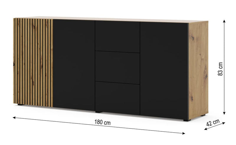 Auris Sideboard Cabinet 180cm [Drawers] [Oak] - Dimensions Image