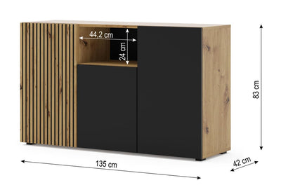 Auris Sideboard Cabinet 135cm [Oak] - Dimensions Image