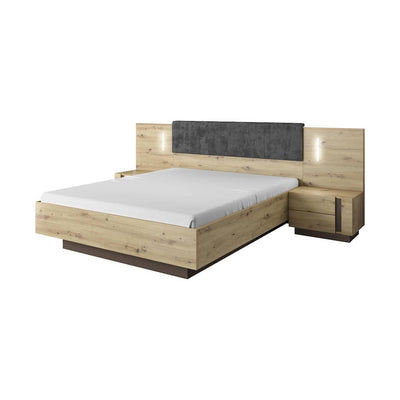 Arco Bed Frame & Bedside Tables [EU King] [Oak Artisan] - White Background