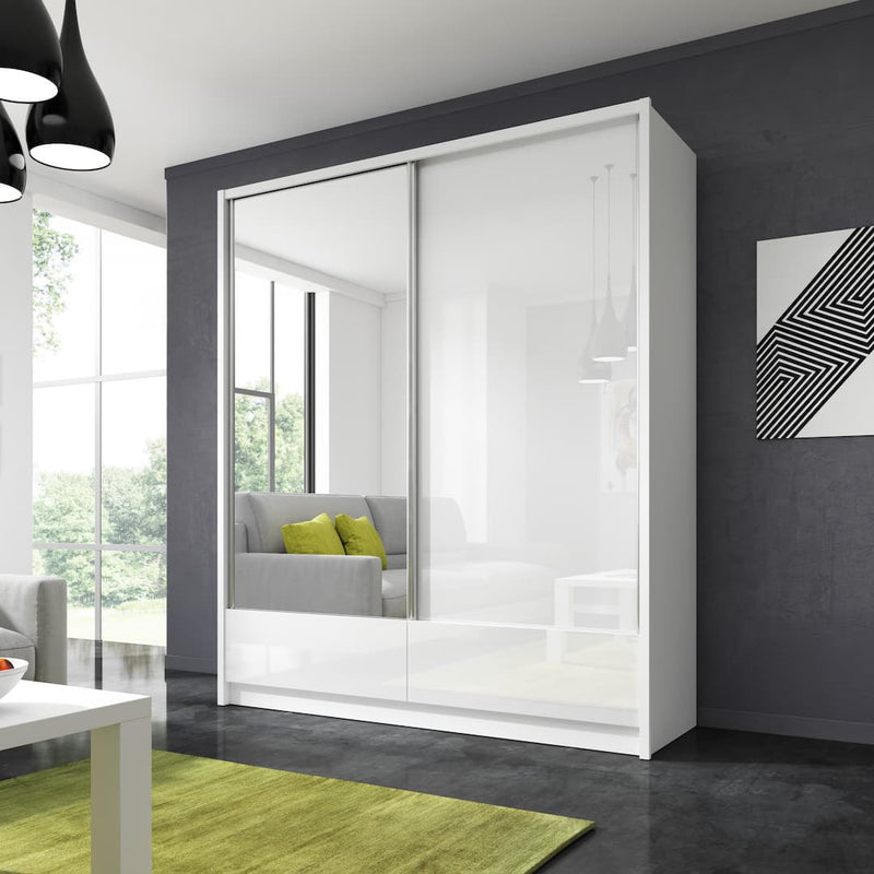 Aria I Sliding Door Wardrobe 184cm [White] - Lifestyle Image