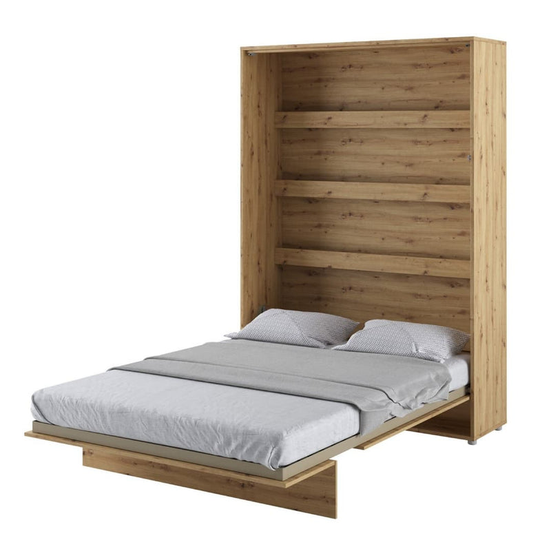 BC-01 Vertical Wall Bed Concept 140cm With Storage Cabinets and LED [Oak] - White Background 2