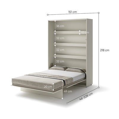 BC-01 Vertical Wall Bed Concept 140cm With Storage Cabinets and LED