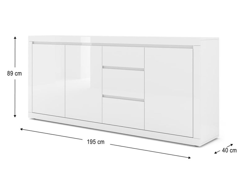 Belle Sideboard Cabinet 195cm [White] - White Background 2