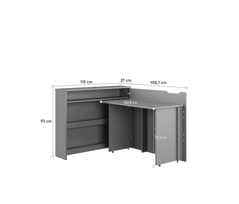 Work Concept Slim Convertible Hidden Desk 90cm [Grey] - Product Dimensions
